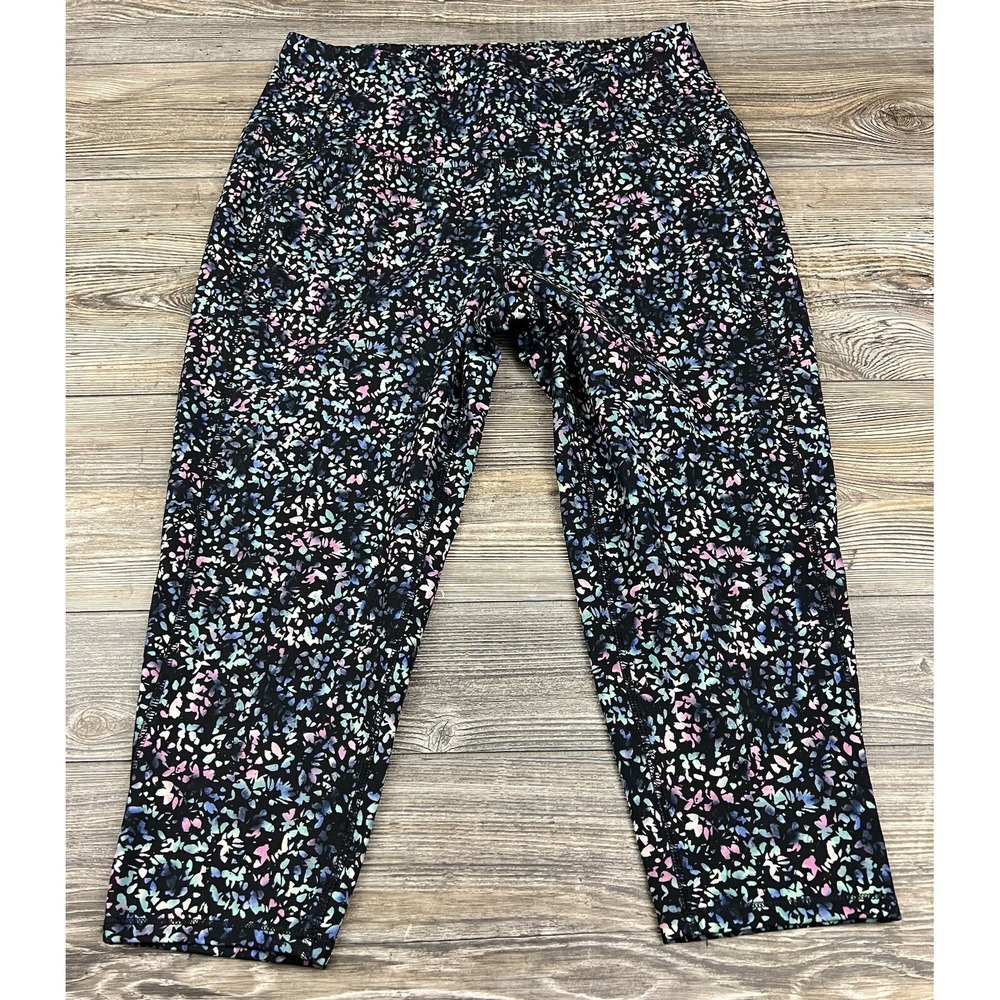 MTA Sport Cropped Leggings‎ Women's XL Black With Multicolor Geometric Print